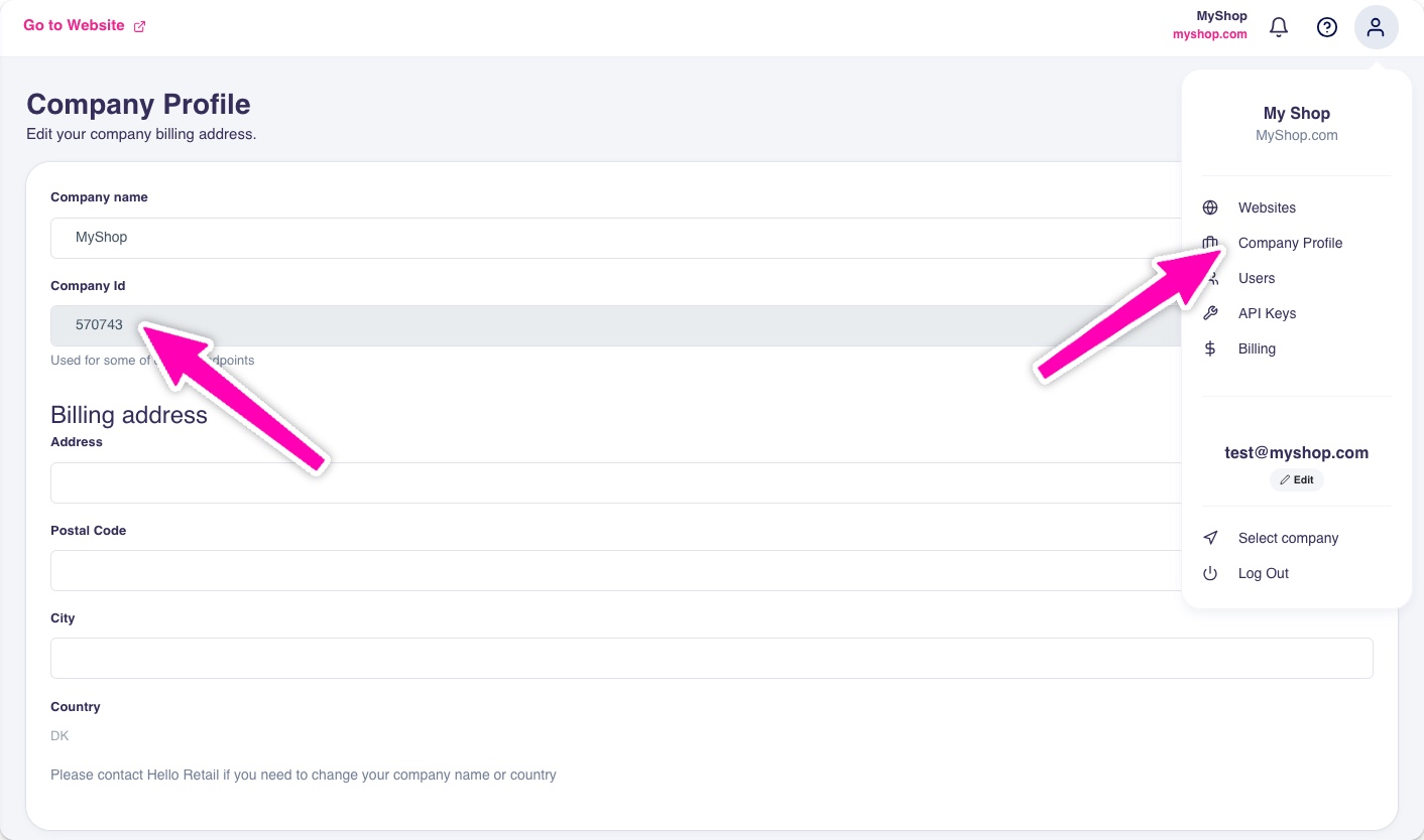 Finding the company ID under Company Profile